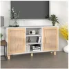 Image de Buffet Blanc 105x30x60 cm Bois de pin massif et rotin naturel