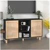 Image de Buffet Noir 105x30x60 cm Bois de pin massif et rotin naturel