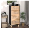 Image de Buffet Noir 40x30x90 cm Bois de pin massif et rotin naturel