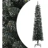 Image de Sapin de Noël Artificiel Mince avec Support Arbre de Noël Décoration de Vacances Ornement de Noël Décoration de Fête Salon Vert 210 cm PVC
