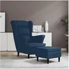 Image de Fauteuil à oreilles avec tabouret bleu velours