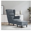 Image de Fauteuil à oreilles avec tabouret gris foncé velours
