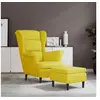 Image de Fauteuil à oreilles avec tabouret jaune moutarde velours
