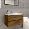 Image de Meuble lavabo avec bassin intégré Chêne fumé Bois d ingénierie