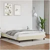 Image de Cadre de Lit Sommier à Lattes Lit Rembourré Cadre à Lattes Lit Double Adulte Meuble de Chambre Intérieur Crème 140x190 cm Similicuir 346900