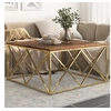 Image de Table basse doré acier inoxydable et bois de mélèze massif 349982