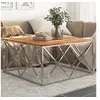 Image de Table basse argenté acier inoxydable et bois massif d'acacia349983