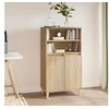 Image de Buffet Haut, Armoire avec 2 Etagères et 4 Compartiments, Meuble de Rangement avec Portes, Organisateur de Salon, Scandinave, Chêne Sonoma Bois