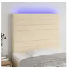 Image de Tête de Lit à LED Meuble de Chambre à Coucher Accessoire de Lit Simple Tête de Cadre de Lit Intérieur Crème 90x5x118/128 cm Tissu 3122551