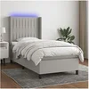 Image de Boxspring met matras en LED stof lichtgrijs 90x200 cm3138445