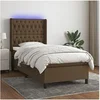 Image de Boxspring met matras en LED stof donkerbruin 90x190 cm3138520