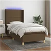 Image de Sommier à Lattes de Lit avec Matelas et LED, Lit Rembourré, Lit Simple, Lit Adulte de Chambre à Coucher Intérieur, Moderne, Marron Foncé 90x190cm