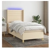 Image de Sommier à Lattes de Lit avec Matelas et LED, Lit Rembourré, Lit Simple, Lit Adulte de Chambre à Coucher Intérieur, Moderne, Crème 90x190 cm Tissu