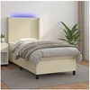 Image de Sommier à lattes de lit matelas LED Crème 100x200 cm Similicuir