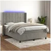 Image de Boxspring met matras en LED fluweel lichtgrijs 140x190 cm3139559