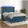 Image de Boxspring met matras en LED fluweel donkerblauw 140x190 cm3139803