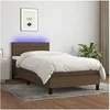 Image de Sommier à Lattes de Lit avec Matelas et LED, Lit Rembourré, Lit Simple, Lit Adulte de Chambre à Coucher Intérieur, Moderne, Marron Foncé 90x200cm