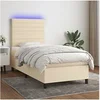 Image de Sommier à Lattes de Lit avec Matelas et LED, Lit Rembourré, Lit Simple, Lit Adulte de Chambre à Coucher Intérieur, Moderne, Crème 90x200 cm Tissu
