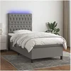 Image de Boxspring met matras en LED stof donkergrijs 90x190 cm3135078