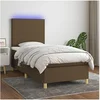 Image de Sommier à Lattes de Lit avec Matelas et LED, Lit Rembourré, Lit Simple, Lit Adulte de Chambre à Coucher Intérieur, Moderne, Marron Foncé 90x190cm