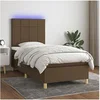 Image de Sommier à Lattes de Lit avec Matelas et LED, Lit Rembourré, Lit Simple, Lit Adulte de Chambre à Coucher Intérieur, Moderne, Marron Foncé 90x190cm
