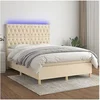 Image de Boxspring met matras en LED stof cràmekleurig 140x190 cm3135674