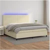 Image de Sommier à lattes de lit avec matelas et LED Crème 200x200 cm