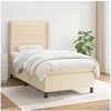 Image de Sommier à Lattes de Lit avec Matelas, Lit Rembourré, Lit Simple, Lit Adulte de Chambre à Coucher Intérieur, Moderne, Crème 90x200 cm Tissu