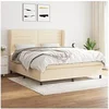 Image de Sommier à Lattes de Lit avec Matelas, Lit Rembourré, Lit Double, Lit Adulte de Chambre à Coucher Intérieur, Moderne, Crème 180x200 cm Tissu
