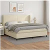 Image de Sommier à lattes de lit avec matelas Crème 200x200cm Similicuir