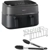 Image de Philips Airfryer Série 3000 - Air Fryer Double Panier, 9L, Kit petit-déjeuner, Technologie RapidAir, jusqu'à 90% de matières grasses en moins, Application HomeID, coloris Noir (NA350/03) en occasion ou reconditionné