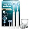 Image de Philips Sonicare DiamondClean 9000 - Brosse à dents électrique avec application, capteur de pression, verre de recharge, blanc, lot de deux, modèle HX9914/62 en occasion ou reconditionné