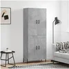 Image de Buffet haut Gris béton 69,5x34x180 cm Bois d'ingénierie, buffet, armoire latérale, armoire de rangement, armoire, buffets, armoire haute