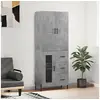 Image de Buffet haut Gris béton 69,5x34x180 cm Bois d'ingénierie, buffet, armoire latérale, armoire de rangement, armoire, buffets, armoire haute