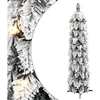 Image de Sapin de Noël Artificiel avec 45 LED et Neige Floquée, Arbre de Noël avec Support, Décoration de Vacances, Ornement de Fête Intérieur Extérieur, 90