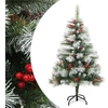 Image de Sapin de Noël Artificiel avec Pommes de Pin et Baies, Arbre de Noël avec Aiguilles de Pin, Décoration de Fête Vacance Intérieur Extérieur, 150 cm