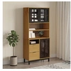 Image de Buffet haut et portes en verre FLAM 80x40x180cm bois massif pin, armoire, armoire de rangement, buffet, armoire latérale, armoire haute