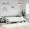 Image de Lit de jour avec gigogne et matelas gris clair 80x200cm velours 3196708