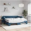 Image de Slaapbank onderschuifbed en matrassen 90x200 cm fluweel blauw3197086