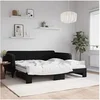 Image de Lit de jour avec gigogne et matelas noir 90x190 cm velours 3197102