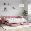 Image de Lit de jour avec gigogne et tiroirs rose 80x200 cm velours 3197131