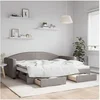Image de Lit de jour avec gigogne et tiroirs taupe 90x200 cm tissu 3197227