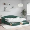 Image de Lit de jour avec gigogne et tiroirs vert foncé 80x200cm velours 3197368
