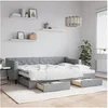 Image de Lit de jour avec gigogne et tiroirs gris clair 80x200 cm tissu 3197457