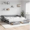 Image de Lit de jour avec gigogne et tiroirs gris clair 100x200 cm tissu 3197467