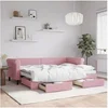 Image de Lit de jour avec gigogne et tiroirs rose 80x200 cm velours 3197815