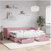 Image de Lit de jour avec gigogne et tiroirs rose 80x200 cm velours 3197839
