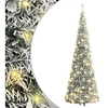 Image de Sapin de Noël Artificiel Escamotable avec Neige Floquée 100 LED, Arbre de Noël avec Lumières, Décoration de Fête Vacance Intérieur Extérieur, 150 cm
