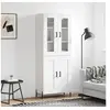 Image de Buffet Haut, Armoire de Rangement avec Pieds, Meuble de Rangement, Organisateur Salon Salle de Séjour, Moderne, Blanc Bois d'Ingénierie