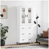 Image de Buffet Haut, Armoire de Rangement avec Pieds, Meuble de Rangement, Organisateur Salon Salle de Séjour, Moderne, Blanc Bois d'Ingénierie